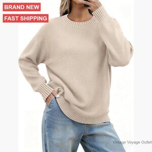 Long Sleeve Crewneck Ribbed Knit Pullover Sweater Loose Fit Basic Top